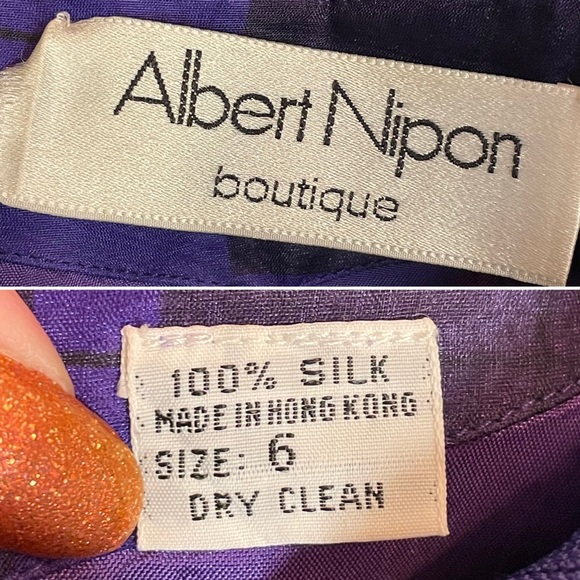 Vintage Albert Nipon Boutique 100% Silk Purple Plaid Bow Strapless Dress Size 6 - Picture 14 of 15
